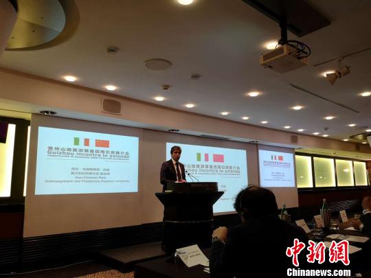 意大利伦巴第大区副主席阿兰·克里斯蒂安·里奇致辞。　贵州省投资促进局供图 摄